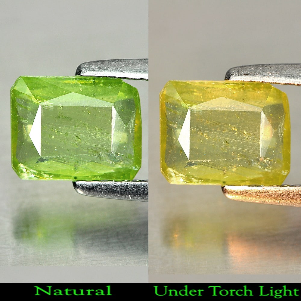 Natural Green Titanium Sphene With Rainbow Spark 1.06 Ct. Octagon 7.6 x 6 Mm.