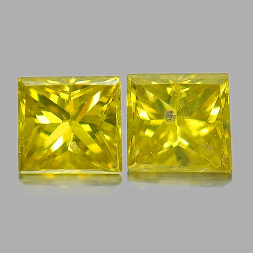 Natural Yellow Diamond 0.28 Ct. 2 Pcs. Baguette Princess Cut 3 x 2.9 Mm