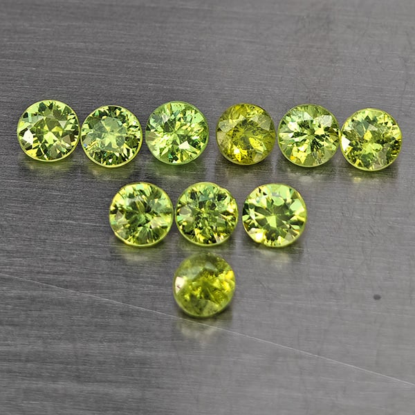 Natural Green Demantiod Garnet Gemstones 1.59 Ct. 10 Pcs. Round Diamond Cut and Mixed Size