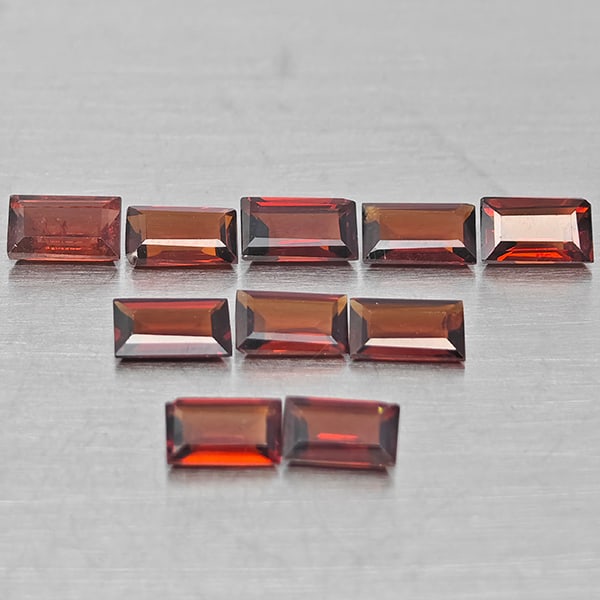 Natural Orangish Red Garnet Gemstones 3.07 Ct. 10 Pcs. Baguette Shape 5 x 3 Mm.