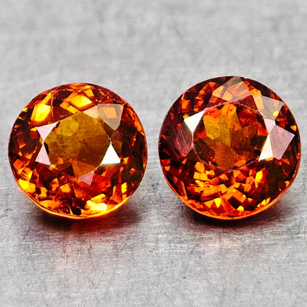 Natural Orange Red Spessartine Garnet Gemstones 1.57 Ct. 2 Pcs. Round Shape 5.3 Mm.