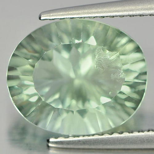 Natural Green Fluorite Gemstones 5.48 Ct. Oval Concave Cut 12.1 x 10.1 Mm.