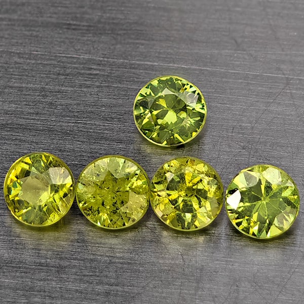 Natural Green Demantiod Garnet 0.92 Ct. 5 Pcs. Round Diamond Cut 3.3 Mm.