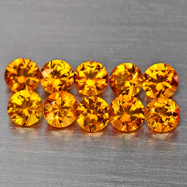 Natural Orange Songea Sapphire Gemstones 0.72 Ct. 10 Pcs. Round Diamond Cut 2.5 Mm.