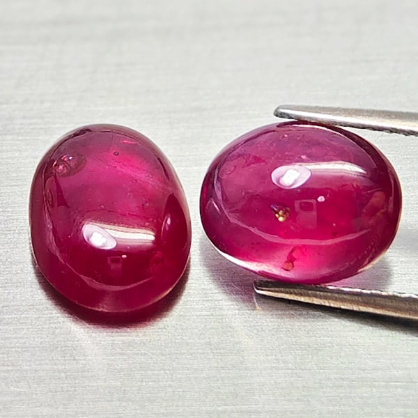 Natural Purplish Red Ruby Gemstones 8.66 Ct. 2 Pcs. Oval Cabochon Shape and Mixed Size (1 of 3)
