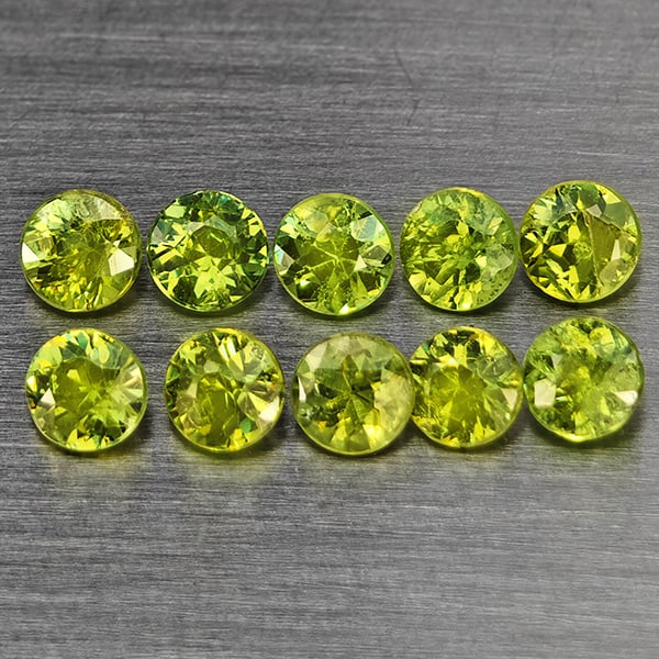 Natural Green Demantiod Garnet Gemstones 1.57 Ct. 10 Pcs. Round Diamond Cut 3.3 Mm.