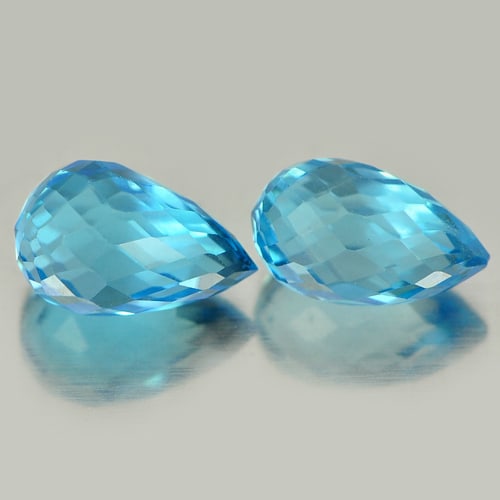 Natural Blue Topaz Gemstone 2.75 Ct. 2 Pcs. Briolette Shape 7.6 x 4.4 Mm.