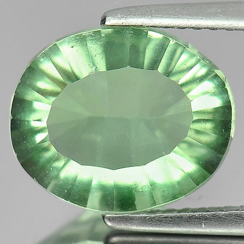 Natural Green Fluorite Gemstones 4.67 Ct. Oval Concave Cut 11.9 x 9.9 Mm.