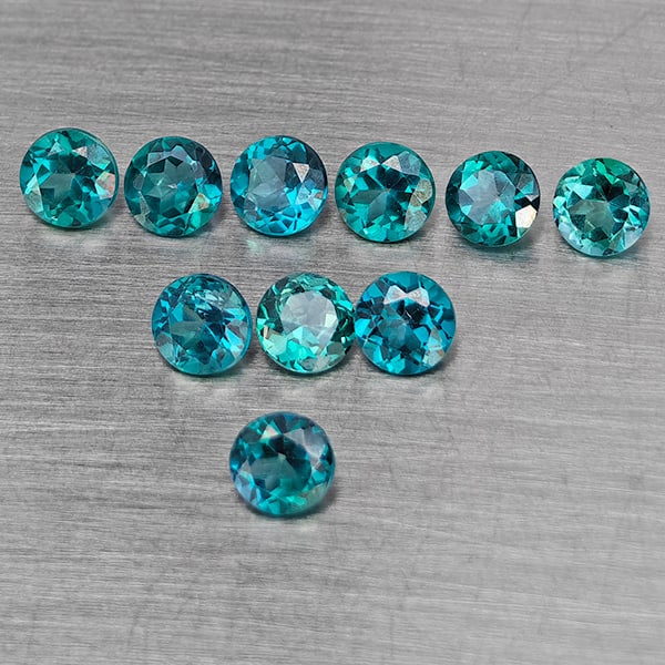 Natural Bluish Green Topaz Gemstones 3.37 Ct. 10 Pcs. Round Shape 4.3 Mm.