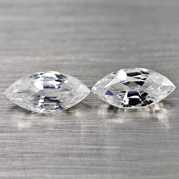 Natural White Zircon Gemstones 1.86 Ct. 2 Pcs. Marquise Shape 8.2 x 4 Mm.