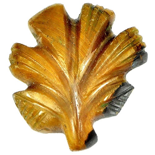 Natural Yellow Tiger Eye Gemstones 10.54 Ct. Carving Leaves Shape 18.4 x 16.6 Mm.