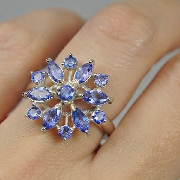 Natural Violetish Blue Tanzanite with 925 Sterling Silver Ring Jewelry 5.86 Grams Size 8