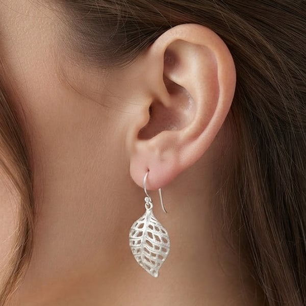 925 Sterling Silver Jewelry Leaf Hoop Earrings Jewelry 5.64 Grams