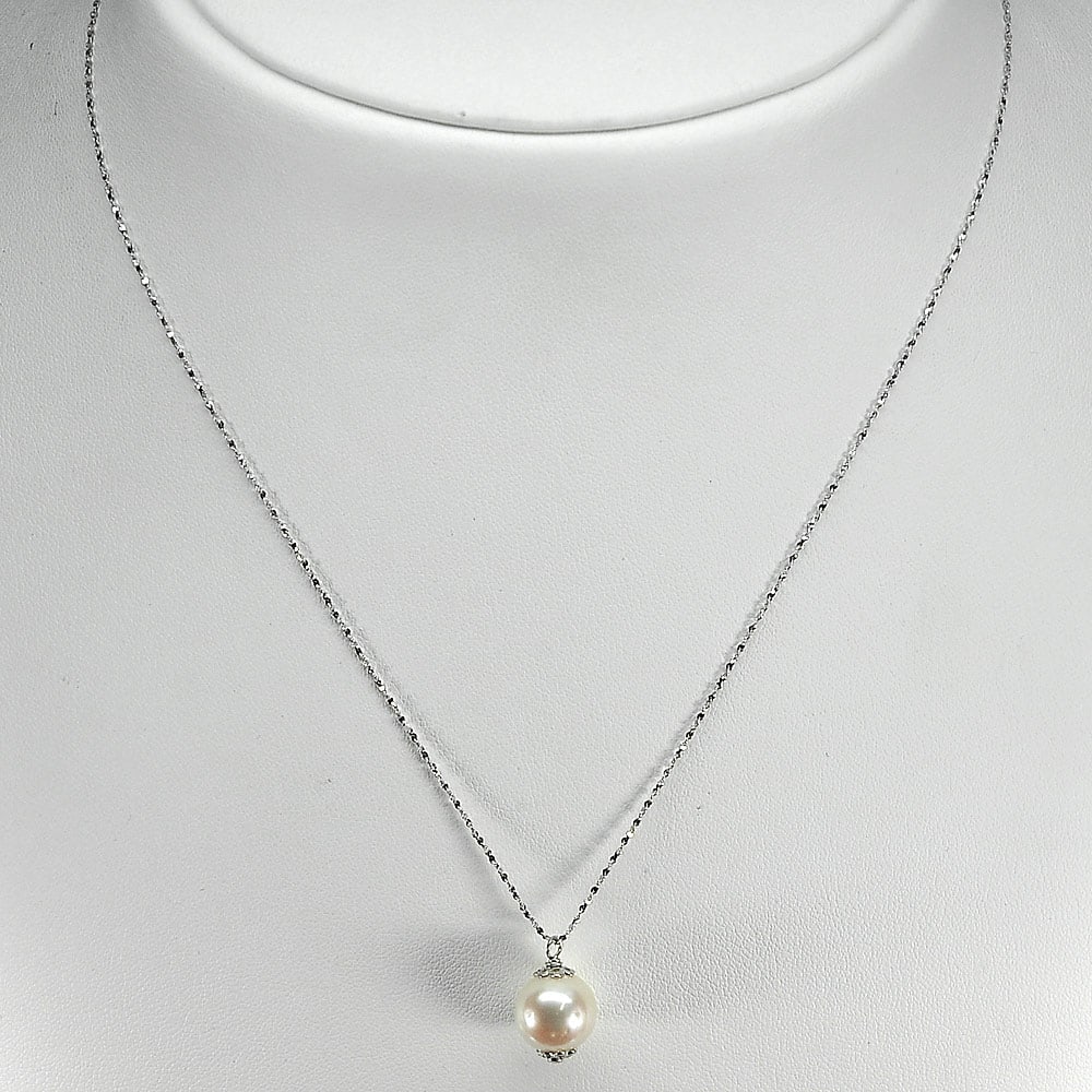 Natural White Pearl with 925 Sterling Silver Necklace Jewelry 2.79 Grams Length 18 Inch.: Product ID: 805205429 Product Type: 925 Sterling Silver Fine Jewelry Jewelry Weight: 2.79 Grams. Gemstones Color: White Metal: Solid Silver 92.5%. Gemstone Detail: Center: Round White Color Pearl Size