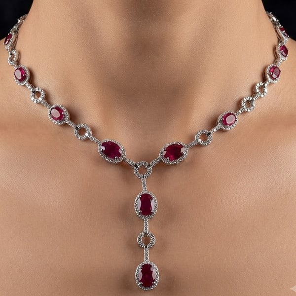 Natural Red Ruby 925 Sterling Silver Necklace Jewelry 33.45 Grams Length 11 Inch. (1 of 3)