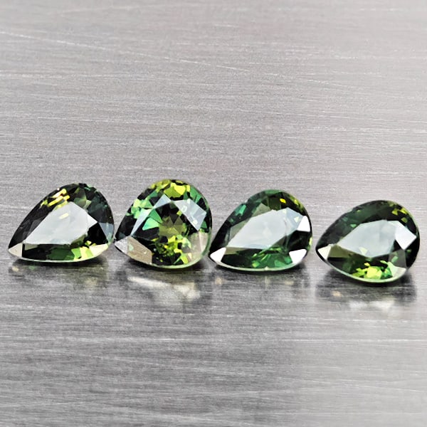 Natural Green Sapphire Gemstones 1.79 Ct. 4 Pcs. Pear Shape and Mixed Size