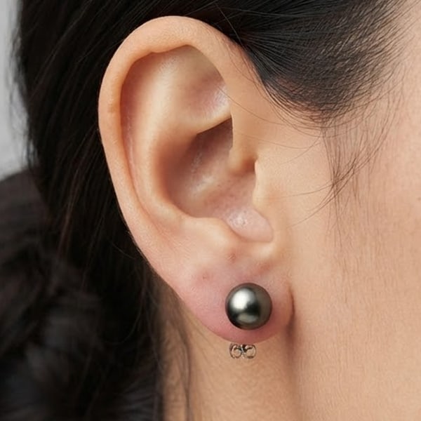 Natural Multi Color Akoya Pearl 9 Mm. With Platinum Earring Jewelry 2.40 Grams