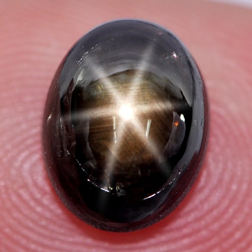 Natural Black Star Sapphire Gemstones 6 Rays 3.98 Ct. Oval Cabochon Shape 9.2 x 7.1 Mm.