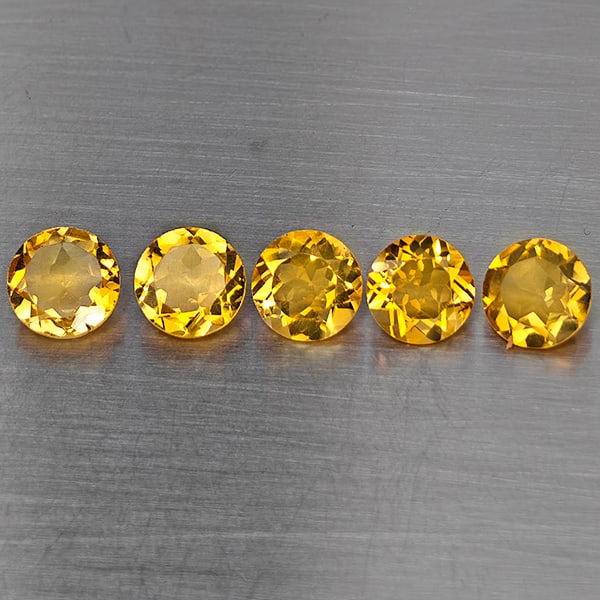 Natural Yellow Citrine Gemstones 4.88 Ct. 5 Pcs. Round Shape 7 Mm.
