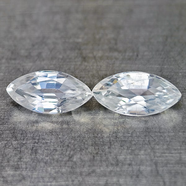 Natural White Zircon Gemstones 1.56 Ct. 2 Pcs. Marquise Shape 8 x 4 Mm.