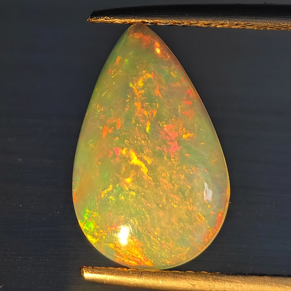 Natural Multi-Color Play Of Colour Opal Gemstone 2.18 Ct. Pear Cabochon Shape 14.9 x 9.5 Mm.