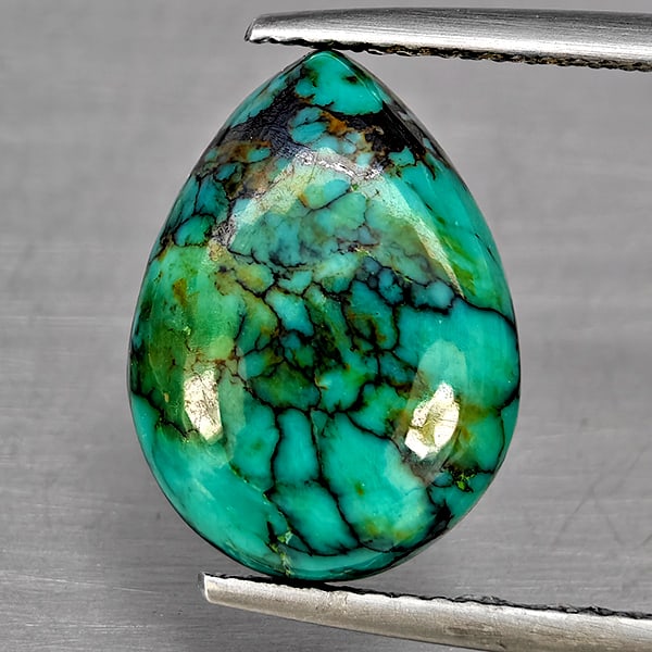 Natural Multi Color Green Turquoise Gemstones 4.62 Ct. Pear Cabochon Shape 14.1 x 10.3 Mm.