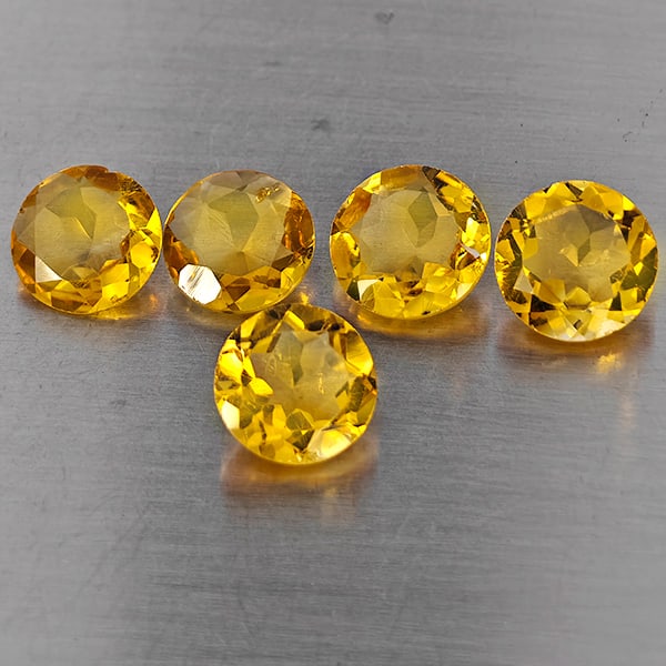 Natural Yellow Citrine Gemstones 4.35 Ct. 5 Pcs. Round Shape 6.5 Mm.