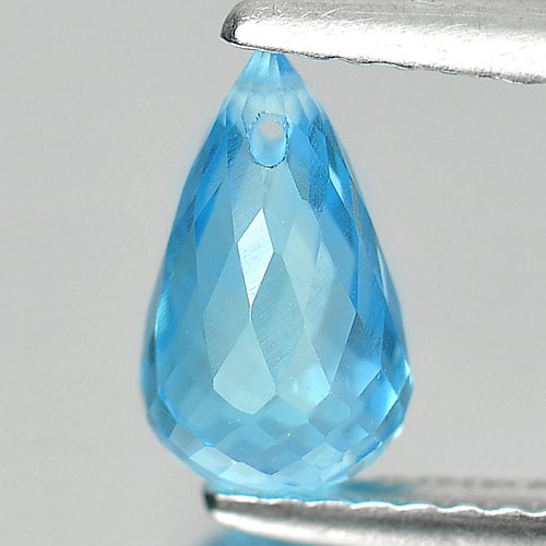 Natural Swiss Blue Topaz Gemstones 1.73 Ct. Briolette with Drilled 8.8 x 5.3 Mm.