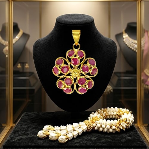 Natural Purplish Pink Ruby Gemstones with18K Yellow Gold Jewelry Pendant 0.79 Grams