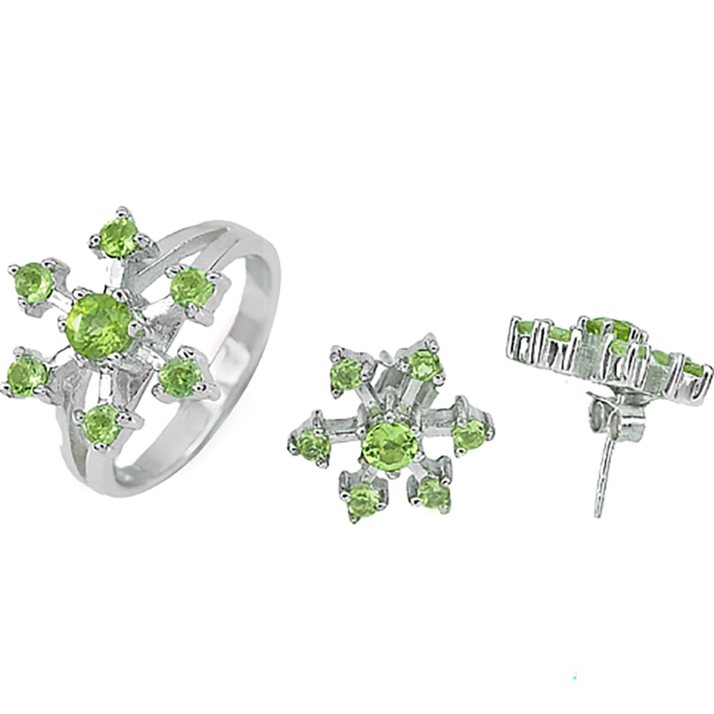 Natural Green Peridot 925 Silver Jewelry Sets 10.63 Grams Earrings And Ring Size 8: Product ID: 207100059 Product Type: 925 Sterling Silver Fine Jewelry Jewelry Weight: 10.63 Grams. Ring Size: 8 Resizable(Fee) Gemstones Color: Green Metal: Solid Silver 92.5%. Gemstone Detail: Round 2