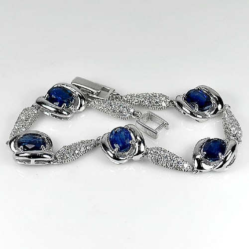 Natural Blue Kyanite Gemstones with 925 Sterling Silver Bracelet Jewelry 12.44 Grams Length 7.5