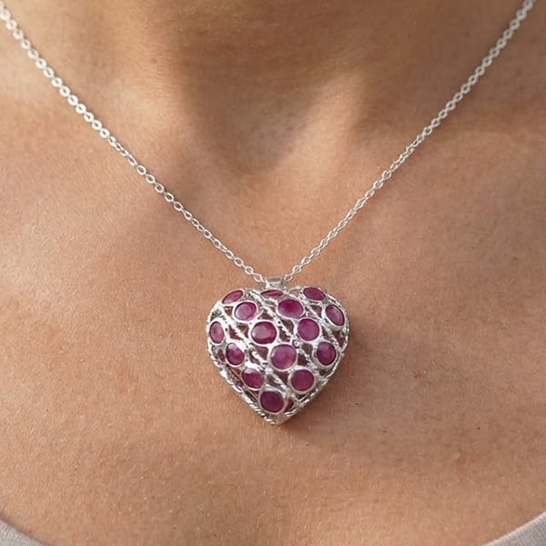 Natural Red Ruby 925 Sterling Silver Pendant Jewelry White Gold Plated 0.90 Grams