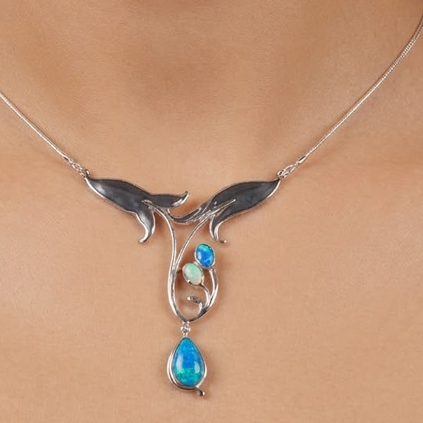 925 Sterling Silver Necklace Jewelry with Multi Color Created Opal 12.60 Grams Leagth 22 Inch.