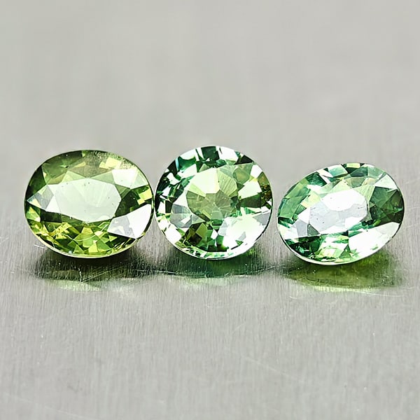 Natural Green Sapphire Gemstones 1.40 Ct. 3 Pcs. Oval Shape 5.2 x 4.5 Mm.