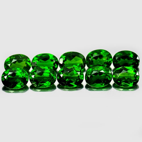 Natural Green Chrome Diopside Gemstones 3.74 Ct. 10 Pcs. Oval Shape 5.1 x 4 Mm.