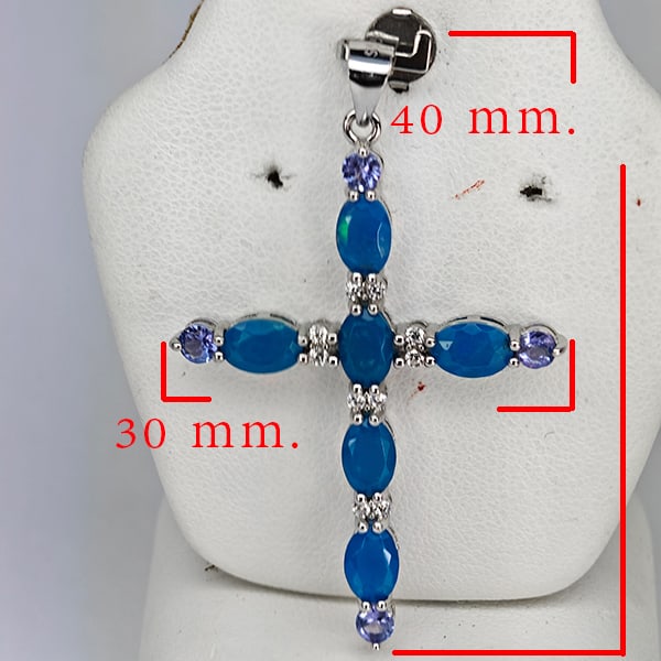 Natural Multi Color Blue Opal & Tanzanite with 925 Sterling Silver Pendant Jewelry 3.04 Grams