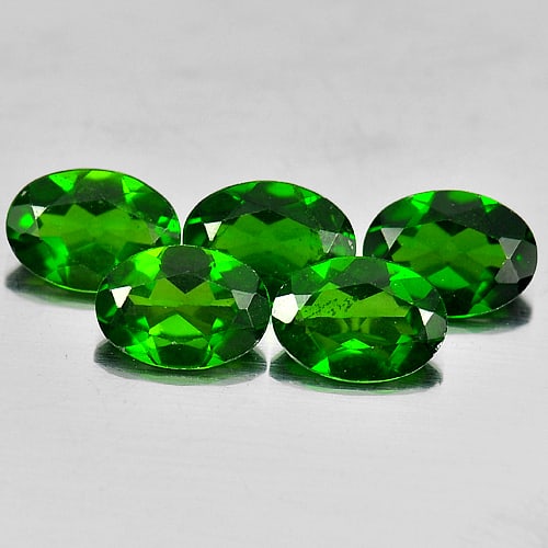 Natural Green Chrome Diopside Gemstones 3.63 Ct. 5 Pcs. Oval Shape 7 x 5.1 Mm.