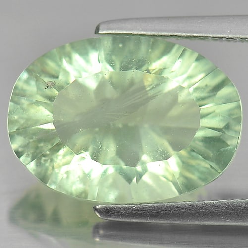 Natural Green Fluorite Gemstones 6.92 Ct. Oval Concave Cut 14 x 10.2 Mm.