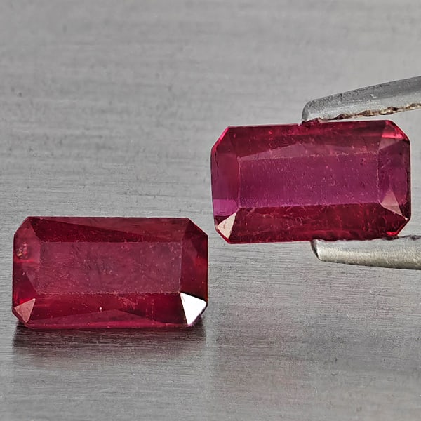 Natural Pigeon Blood Red Ruby Gemstones 1.48 Ct. 2 Pcs. Octagon Shape 7.2 x 4.2 Mm.