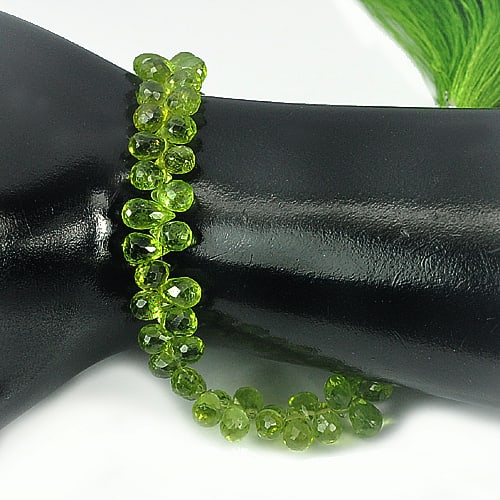 Natural Green Peridot Beads Gemstones 103.65 Ct. Briolette 6.8 x 4.4 Mm. Length 9 Inch.