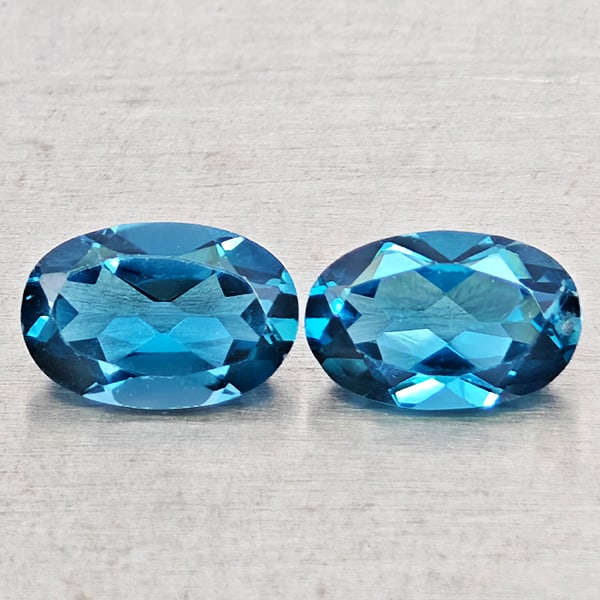 Natural London Blue Topaz Gemstones 1.16 Ct. 2 Pcs. Oval Shape 6.2 x 4.2 Mm.