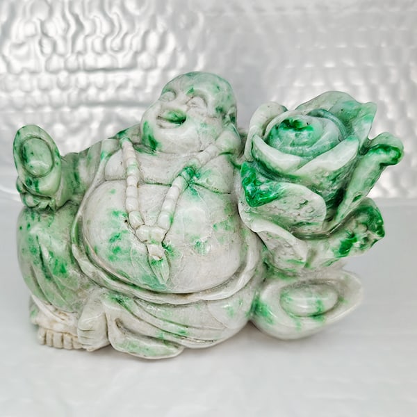 Natural Multi Color Jade 6825 Ct. Happy Buddha Carving Size 120 x 85 x 70 Mm.
