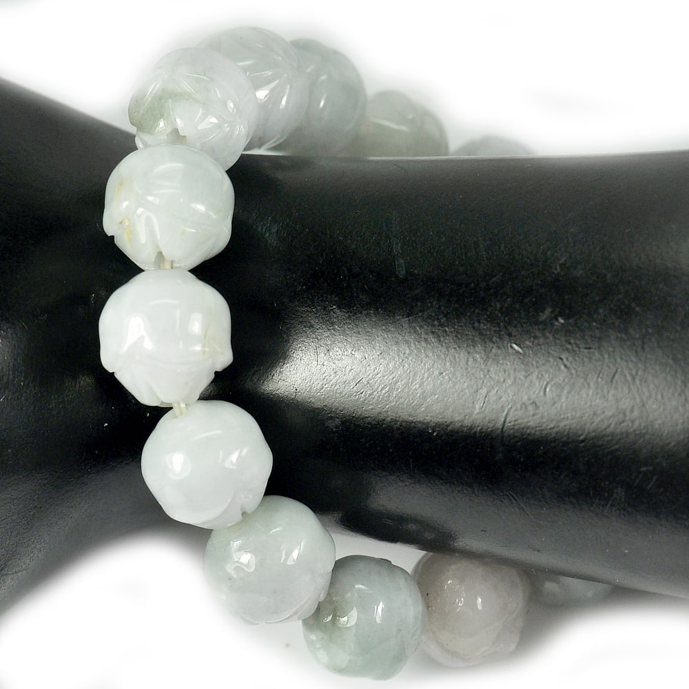 Natural Green Jade Gemstones 298.06 Ct. Beads Carving Flexibility Bracelet Carving 8 Inch. (1 of 3)