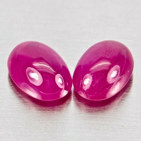 Natural Pink Red Jonson Ruby Gemstones 1.53 Ct. 2 Pcs. Oval Cabochon Shape 6 x 4.3 Mm.