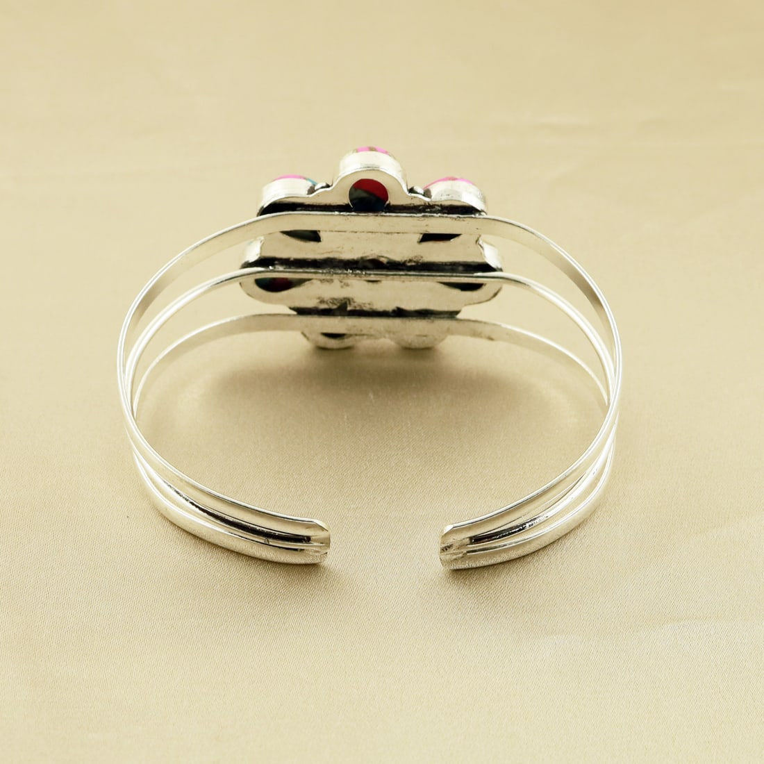 Natural Cotton Candy Sterling Silver Plated Handmade Cuff Bangle - 3