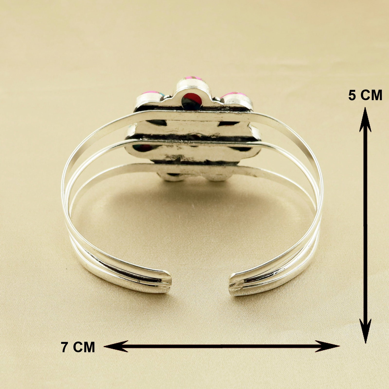 Natural Cotton Candy Sterling Silver Plated Handmade Cuff Bangle - 4