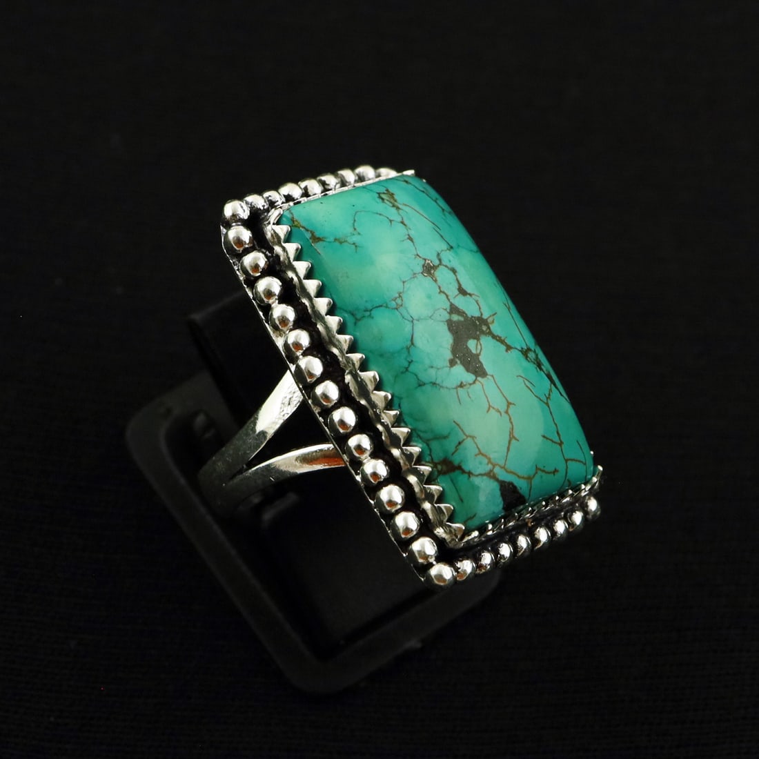 Natural Turquoise 2 Micron Sterling Silver Plated Handmade Ring - 7.5MM: Product ID: 260731113717 Product - Handmade Silver Plated Ring Metal - 92.5 2 Micron Sterling Silver Plated Ring Size - 7.5MM Gemstone - Turquoise Gemstone Origin - Tibet Gemstone Size - 2.5X1.5 CM Ge