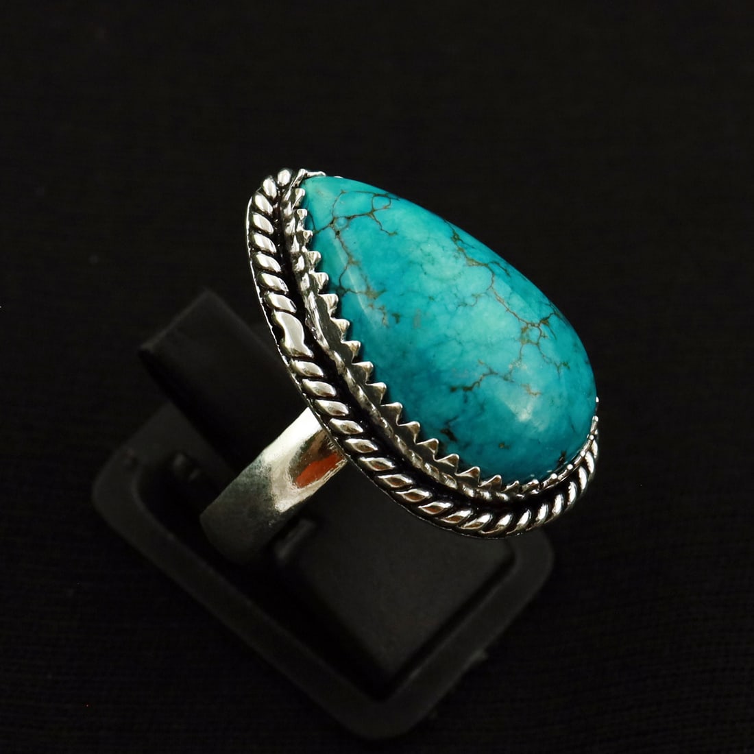 Natural Turquoise 2 Micron Sterling Silver Plated Handmade Ring - 7.5MM ( Adjustable ): Product ID: 260731112812 Product - Handmade Silver Plated Ring Metal - 92.5 2 Micron Sterling Silver Plated Ring Size - 7.5MM ( Adjustable) Gemstone - Turquoise Gemstone Origin - Tibet Gemstone Size -