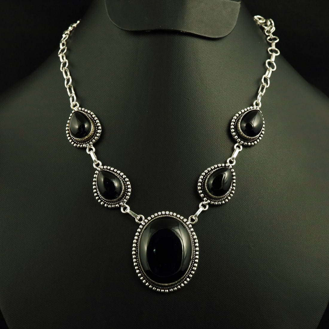 Natural Black Onyx Sterling Silver Plated Handmade Necklace: Product ID: 260730115444 Product - Handmade Silver Plated Necklace Metal - 92.5 Sterling Silver Plated Necklace Length - 18 Inch Gemstone - Black Onyx Gemstone Origin - India Gemstone Shape - Pear / O