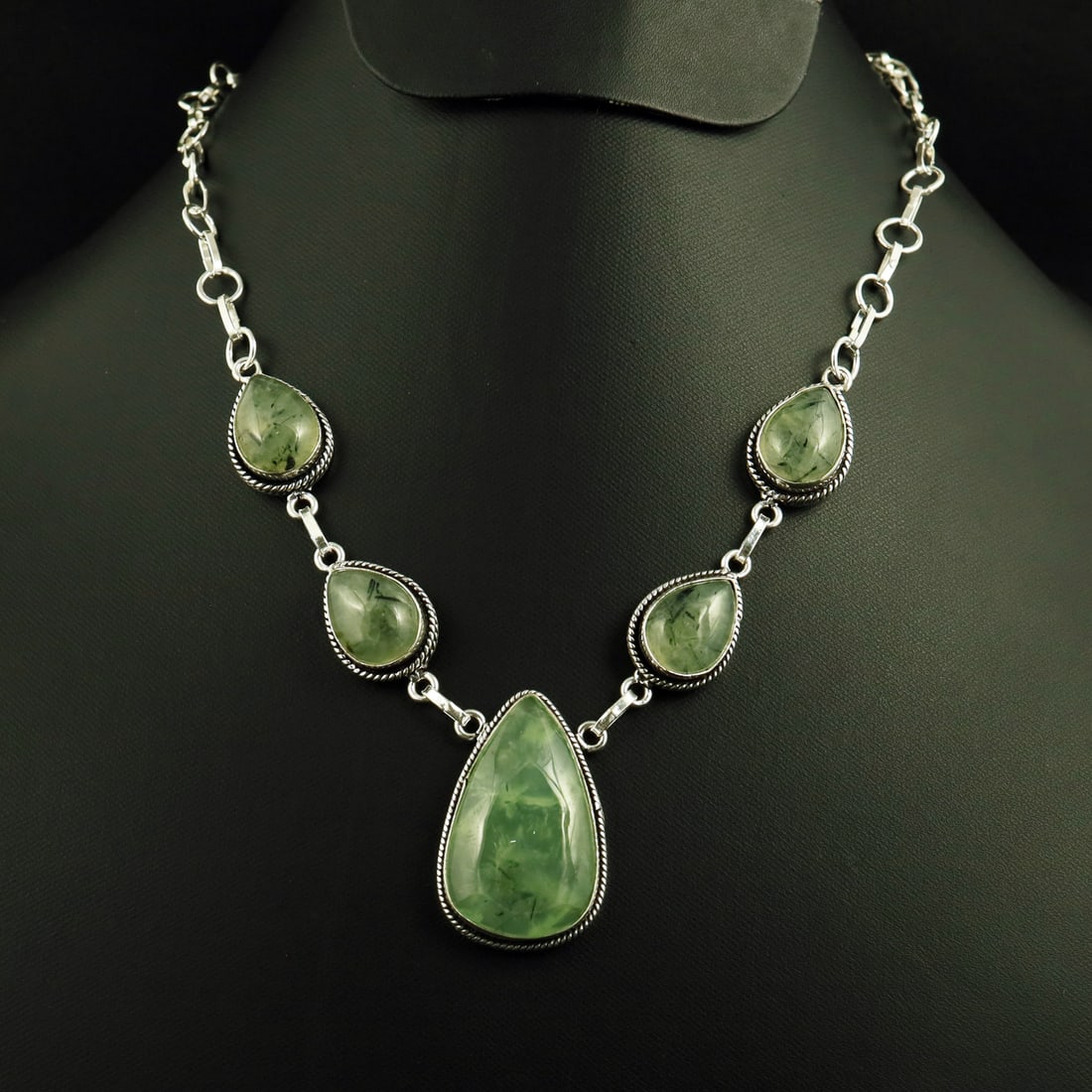 Natural Prehnite Sterling Silver Plated Handmade Necklace: Product ID: 260730115406 Product - Handmade Silver Plated Necklace Metal - 92.5 Sterling Silver Plated Necklace Length - 18 Inch Gemstone - Prehnite Gemstone Origin - South Africa Gemstone Shape - Pea